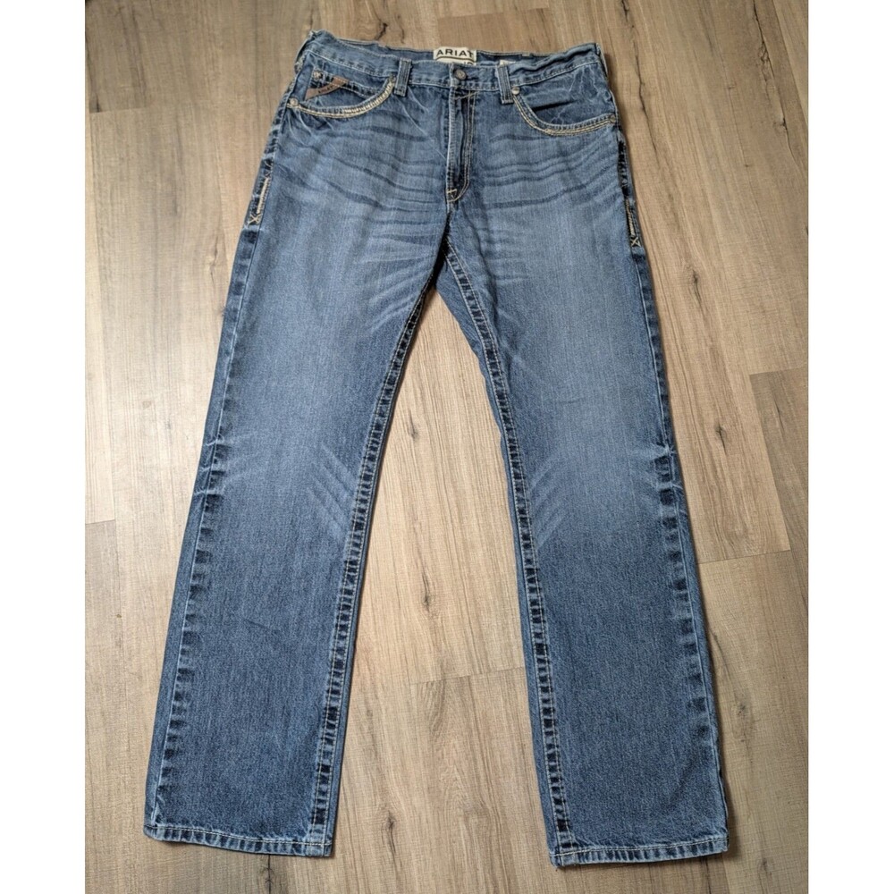 Ariat M5 Size 36x34 Straight Fit Blue Denim Work Cowboy Western Thick Stitch